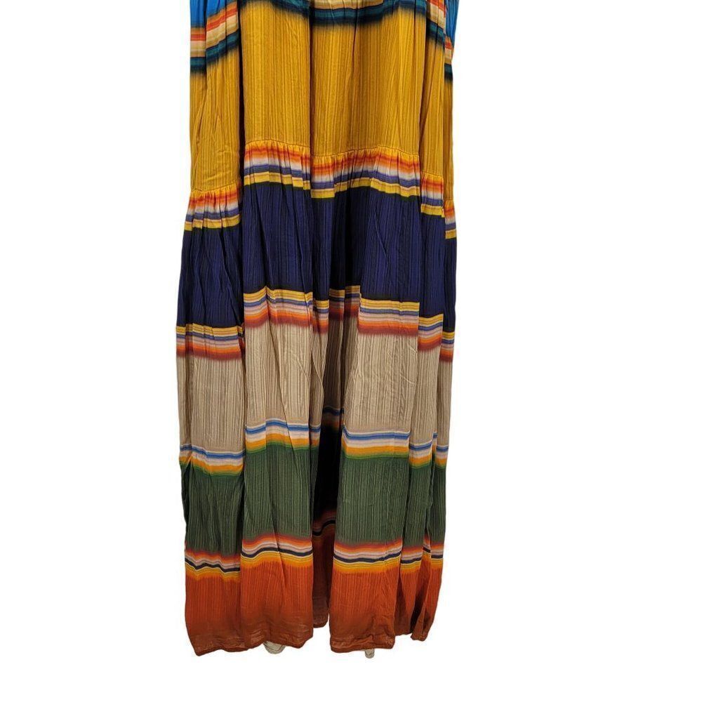 Anthropologie Tanvi Kedia V-Neck Colorblock Midi Dress M Sleeveless Tiered Pleat - Picture 5 of 10